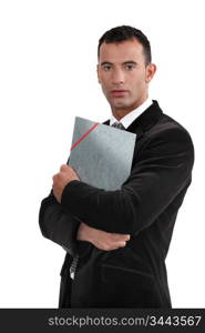 Young law graduate holding folder