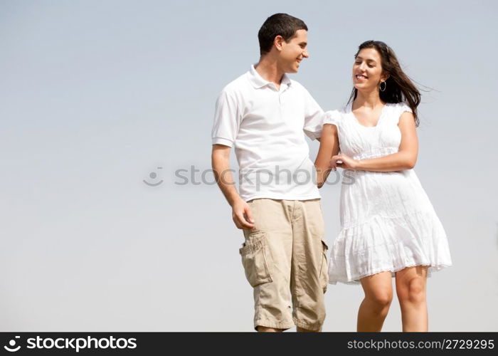 young love couple walk togther and Hugging