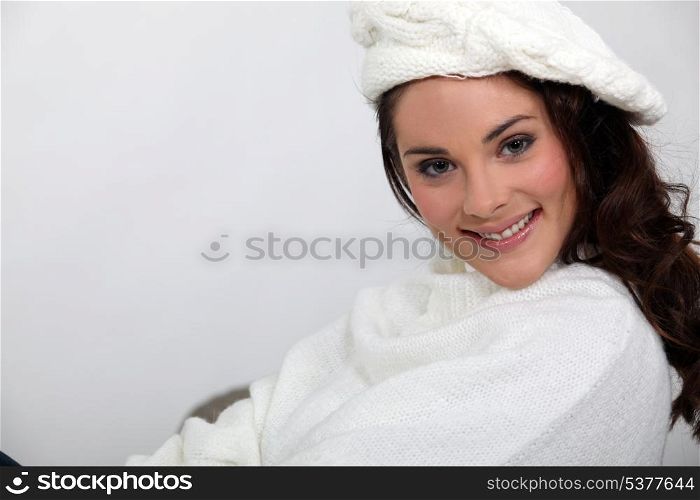 young lovely brunette with woolen-hat