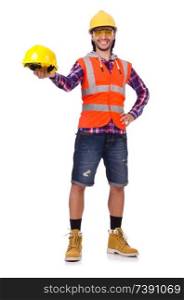 Young male builder contractor isolated on white 