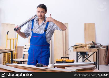 Young male carpenter working indoors 