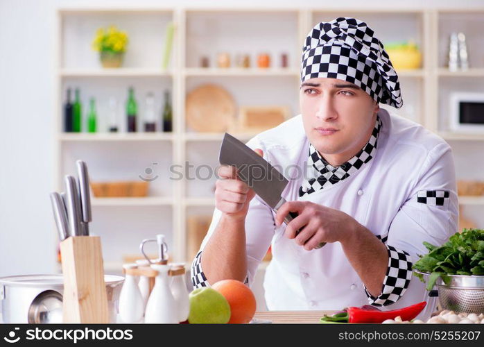 Young male cook working in the kitchen