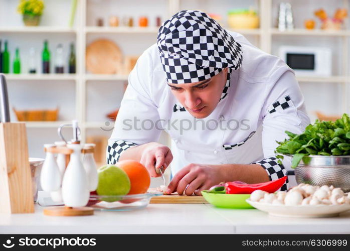 Young male cook working in the kitchen