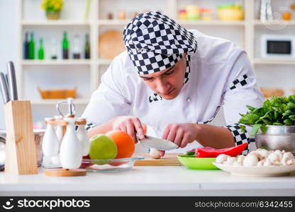 Young male cook working in the kitchen