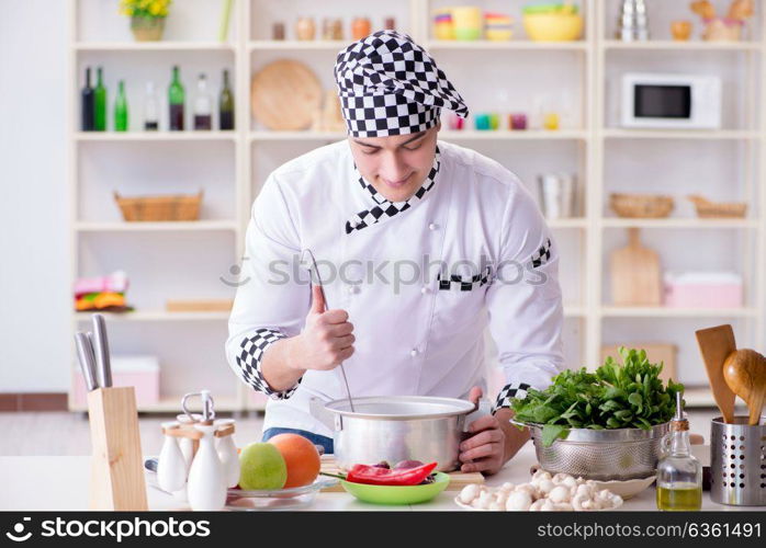 Young male cook working in the kitchen