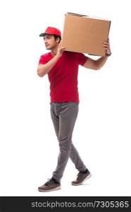 Young male courier with box 
