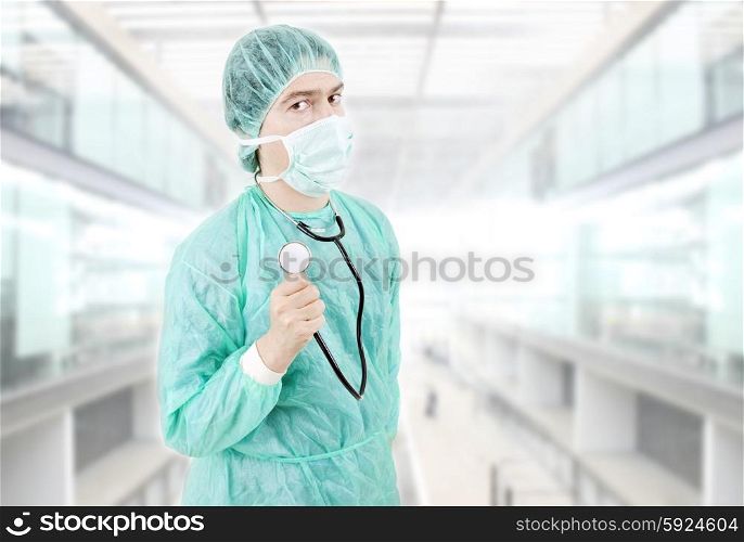 young male doctor, at the hospital