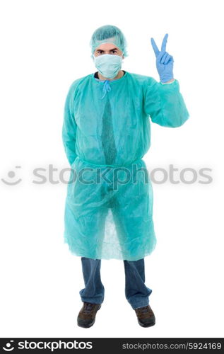 young male doctor full length, isolated on white background