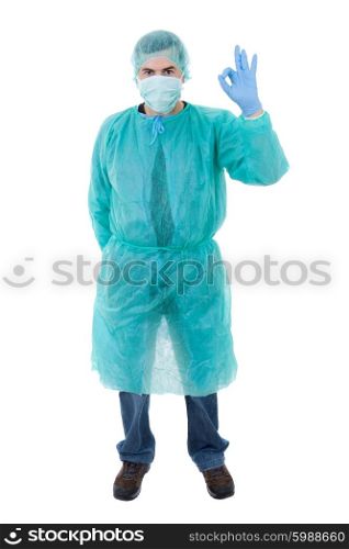 young male doctor full length, isolated on white background