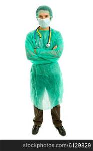 young male doctor, full length, isolated on white background