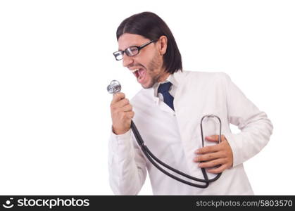 Young male doctor isolated on white