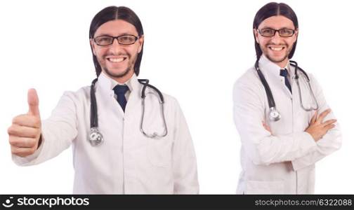 Young male doctor isolated on white