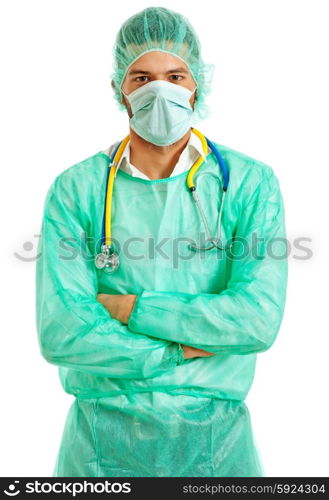 young male doctor, isolated on white background