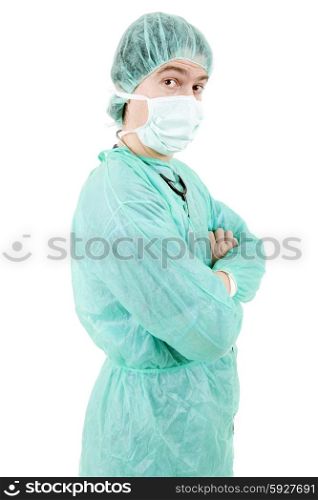 young male doctor, isolated on white background