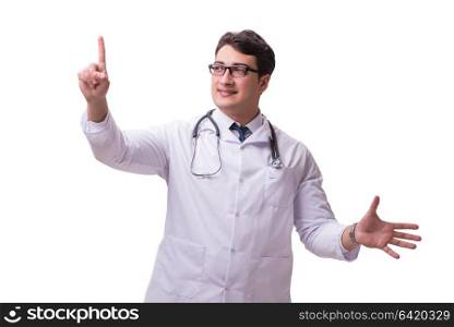 Young male doctor isolated on white background