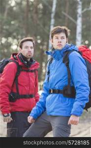 Young male hikers in forest