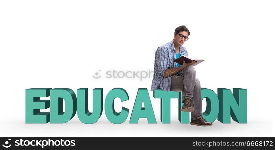 Young male student in education concept isolated on white