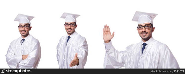 Young male student isolated on white