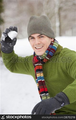Young Man About To Throw Snowball