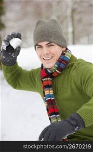 Young Man About To Throw Snowball