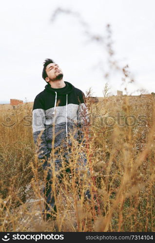 Young man alone in nature