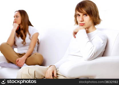 Young man and woman angry and conflicting