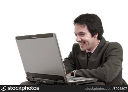 young man and working with is laptop