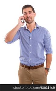 Young man at the phone, isolated over white background
