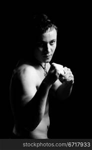 young man boxer, monochrome photography