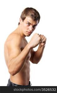 young man boxer on the white background