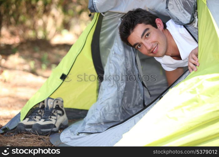 young man camping