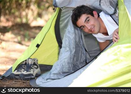 young man camping