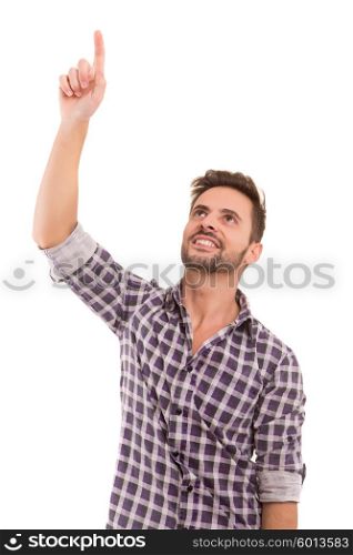 Young man celebrating - isolated over white background