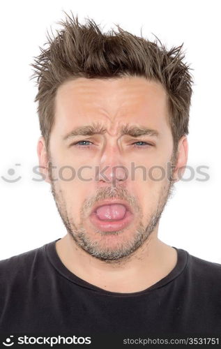 Young man crying, isolated on a white background