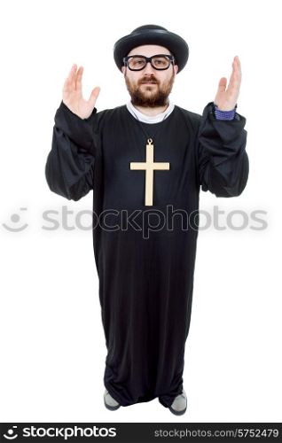 young man dressed as priest, full length, isolated on white