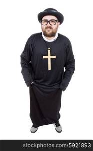 young man dressed as priest, isolated on white