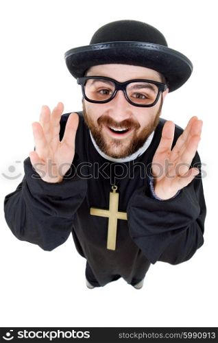 young man dressed as priest, isolated on white