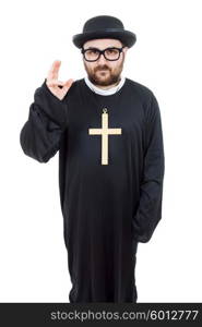 young man dressed as priest, isolated on white