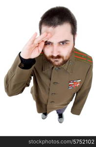 young man dressed as russian military, studio