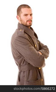 young man dressed as russian military, studio picture