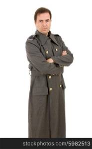 young man dressed as russian military, studio picture