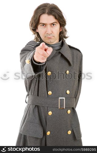 young man dressed as russian military, studio picture