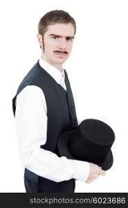 young man dressed as vintage groom, isolated