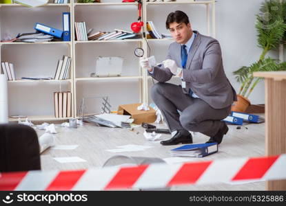 Young man during crime investigation in office