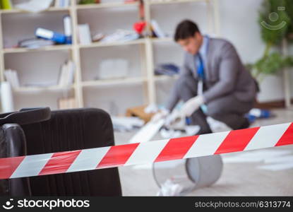 Young man during crime investigation in office