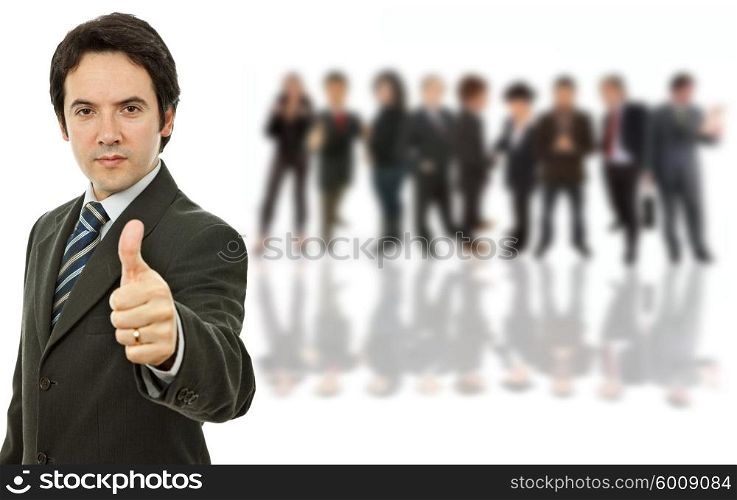 young man going thumbs up with some people on the back