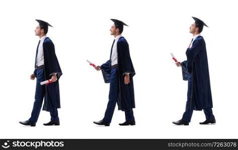 Young man happy with his graduation isolated on white . The young man happy with his graduation isolated on white 
