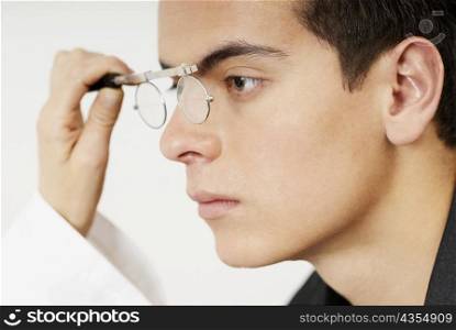 Young man having sight test