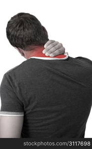 Young man holding his neck in pain