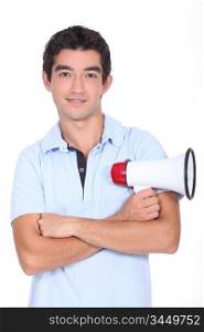 Young man holding megaphone